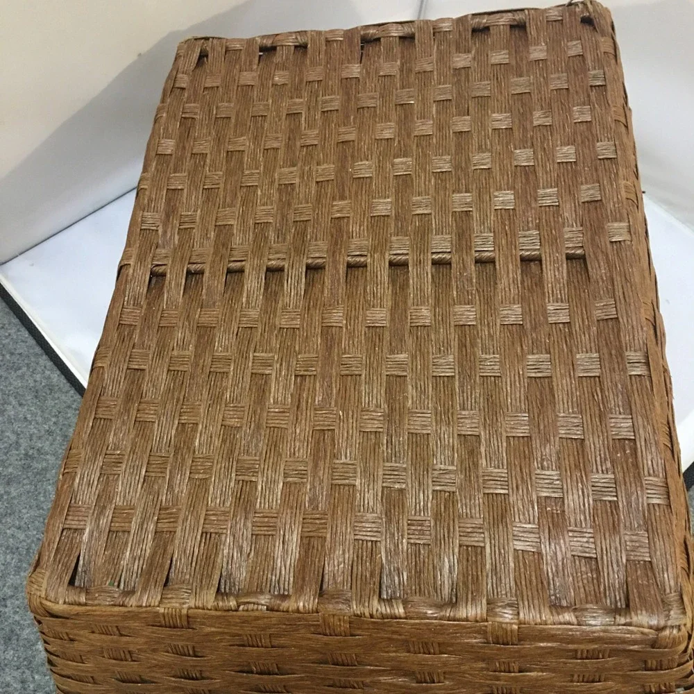 Woven Storage Basket Home OS Brown Rectangular Handle Tray Cottagecore Farmhouse